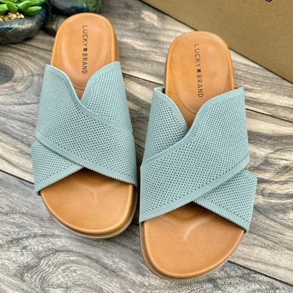 NIB Lucky Brand Sieko 7.5M Knit Woven Slip On Platform Slide Sandals - Picture 2 of 11